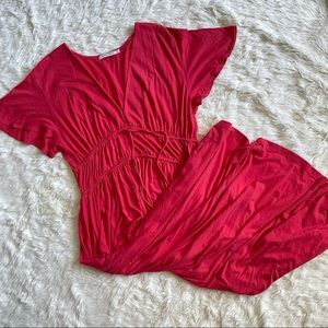 Michael Stars Dress Butterfly Sleeve Maxi Cotton Modal Red M